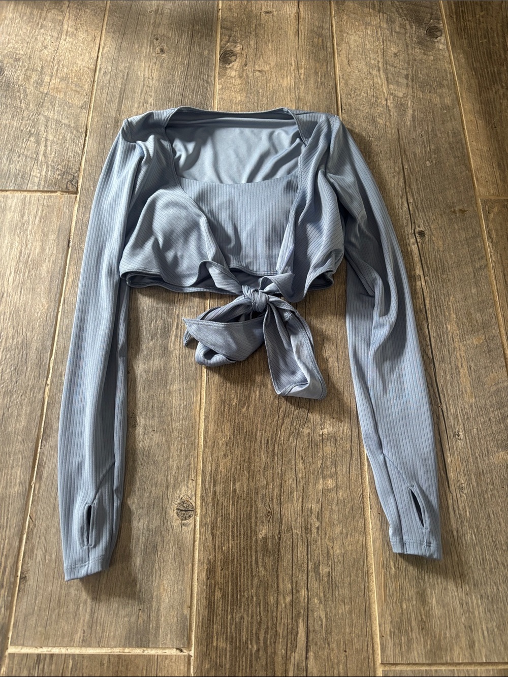 Gilly Hicks Light Blue Ribbed Tie-Front Long Sleeve Crop Top